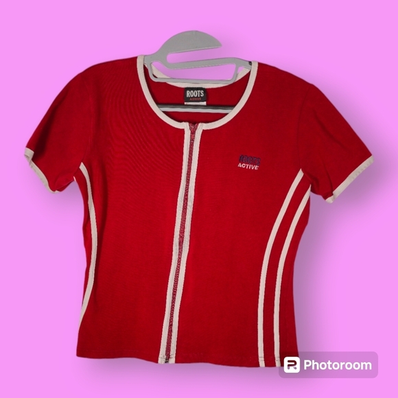 Vintage 90's Roots Active Women's Red w/ White Stripes Zip Top Size XL - Picture 1 of 9